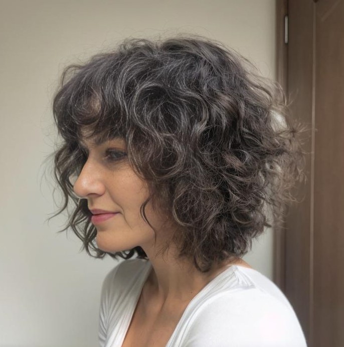 Curly Bedhead Bob With Bangs