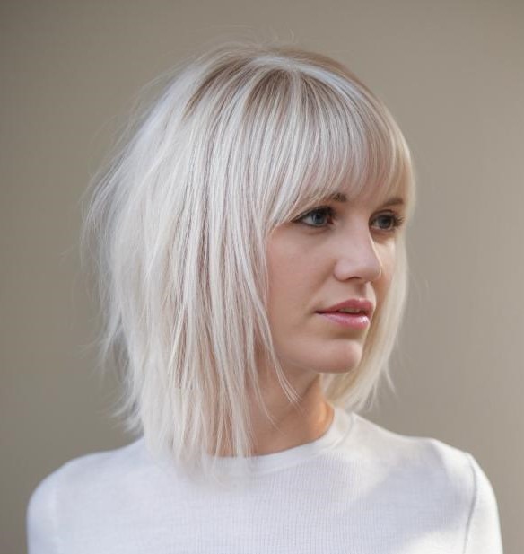 White Blonde Shag With Bangs