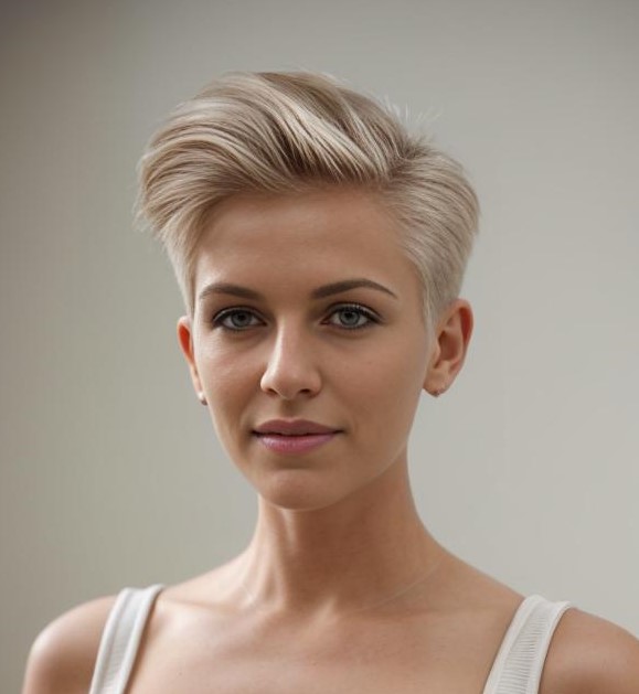 Blonde Pixie Cut with Side Swept Top