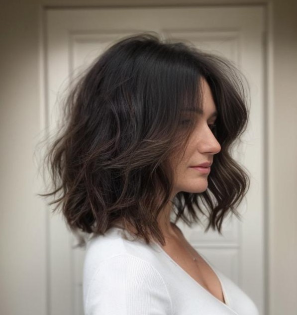 Tousled Brunette Bob With Beachy Waves