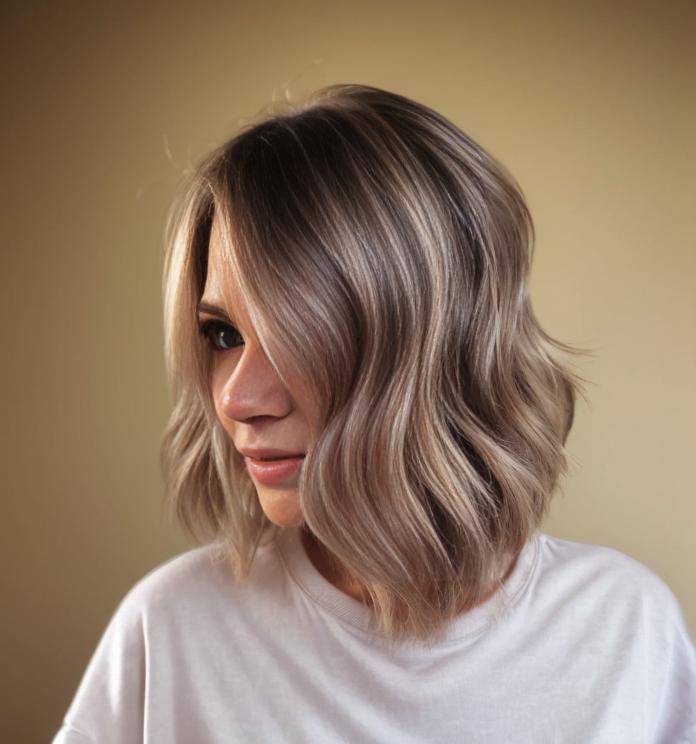 Brown Bob Hair with Tiny Blonde Highlights