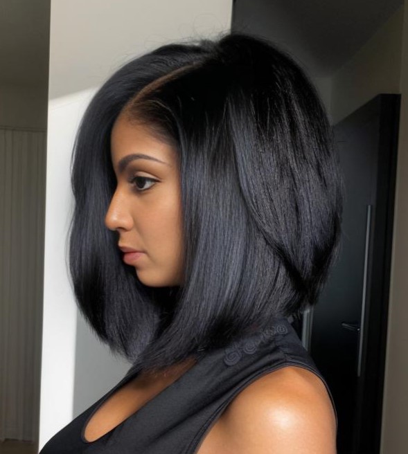 Sleek Side-Parted Lob For Black Hair