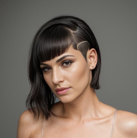 Disconnected Brunette Bob with Bangs and Undercut