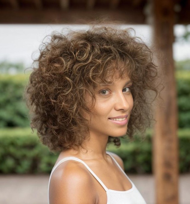 Light Brown Curly Natural Hairstyle