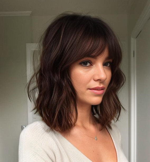 Medium Hairstyle With A Fringe For Thin Hair