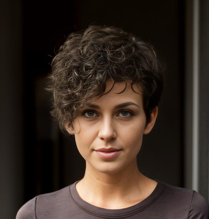 Asymmetrical Curly Pixie on Dark Hair