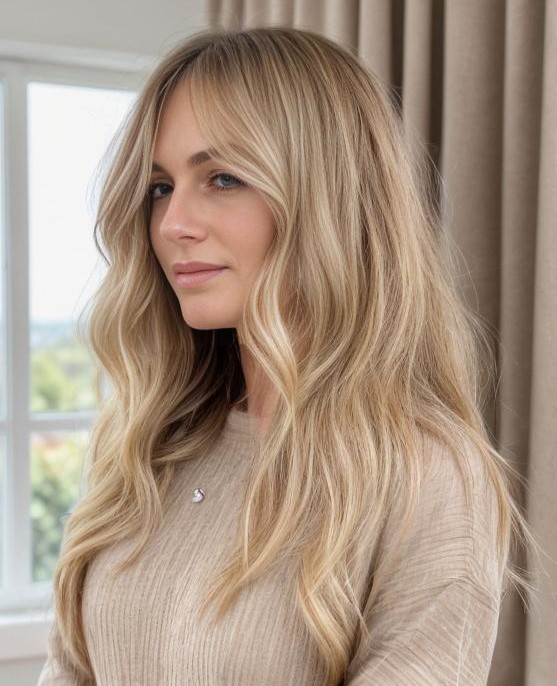 Warm Beige Haircolor With Lighter Accents