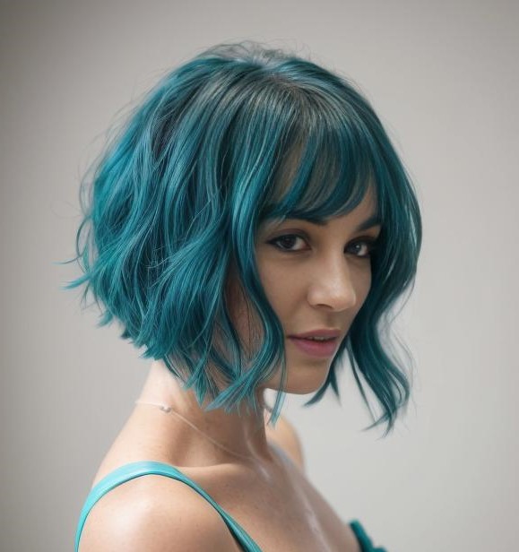 Messy Bob With Bangs on Blue Hair