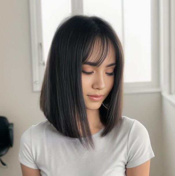 Mid-Length Blunt Cut For Straight Hair