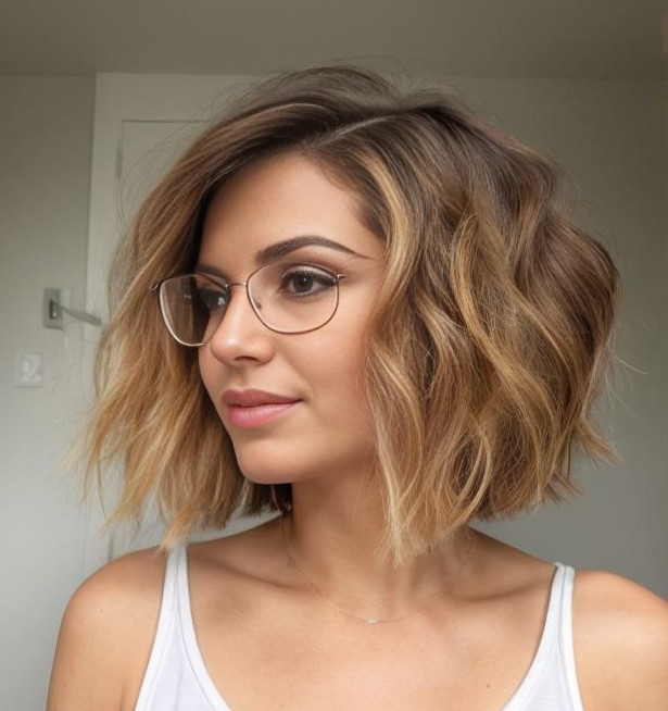 Layered Asymmetrical Bob on Wavy Hair