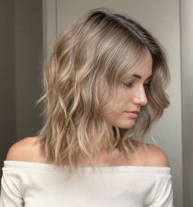 Wavy Long Blonde Balayage Bob For Fine Hair