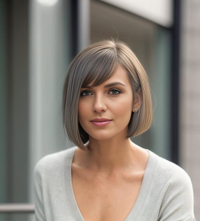 Parted Asymmetrical Bob With Side Swept Bangs