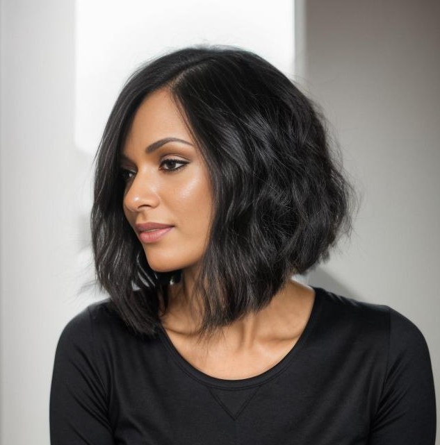 Black Angled Long Bob