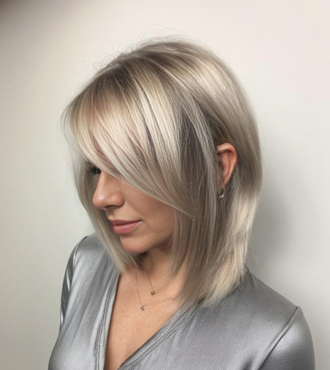 Shine Sleek Ash Blonde Lob For Fine Hair