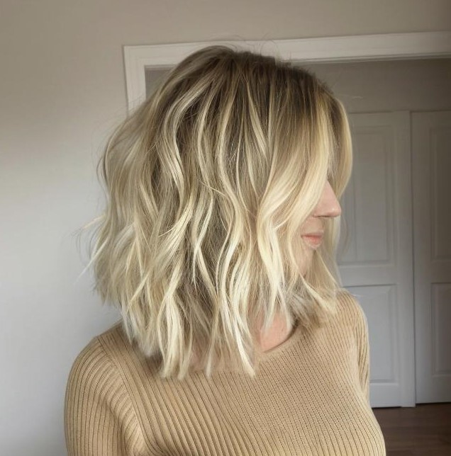 Shaggy Wavy Blonde Balayage Lob