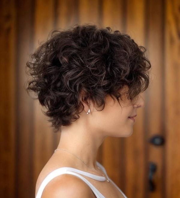 Curly Pixie Cut on Dark Brown Hair