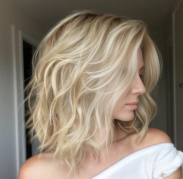 Shoulder-Length Wavy Blonde Hairstyle