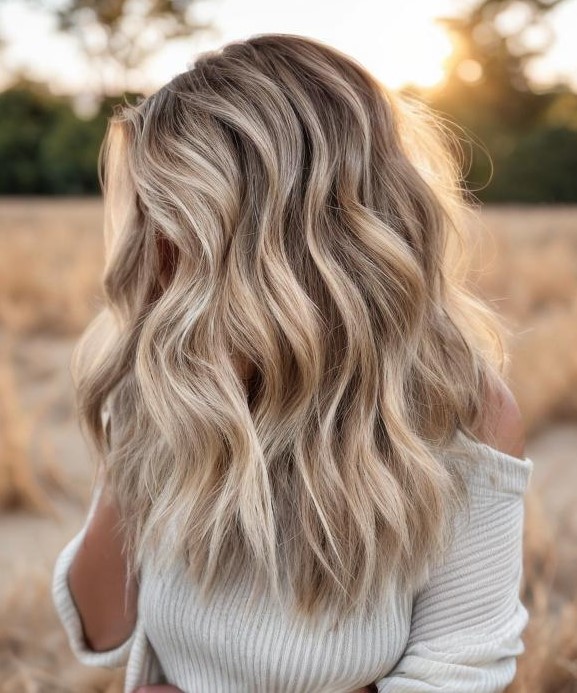 Sandy Blonde Coloring on Thick Wavy Hair