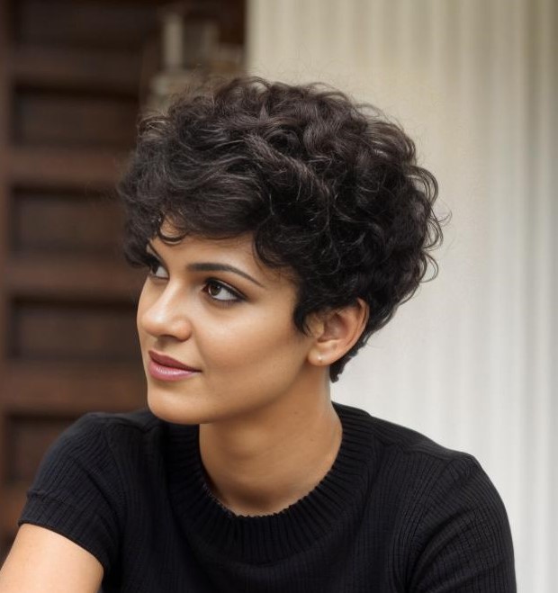 Black Curly Pixie Hairstyle