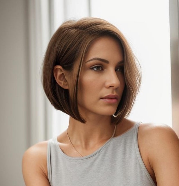 Medium Length Asymmetrical Bob on Straight Hair