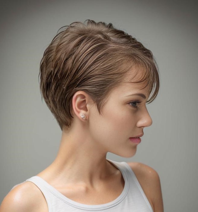 Short Pixie Cut Combed to the Side with Wet Hair Effect