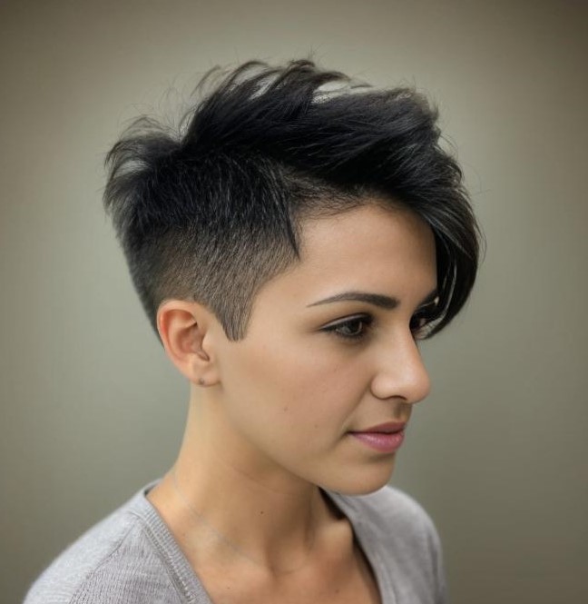 Black Short Pixie Cut with Shaved Sides