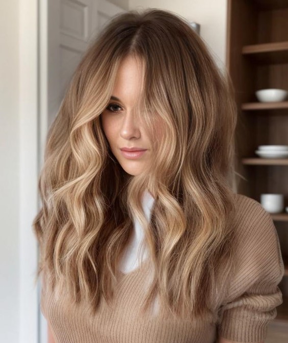 Medium Hair With Honey Blonde Balayage