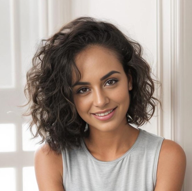 Shoulder-Length Curly Side-Swept Lob