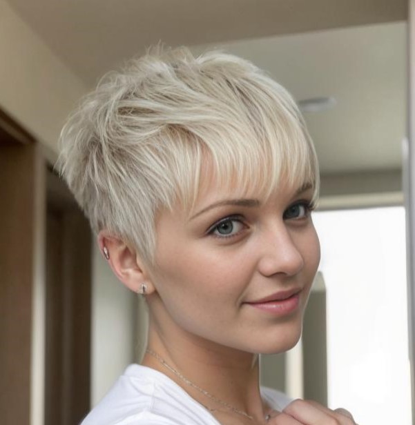 Messy Looking Blonde Pixie with Bangs