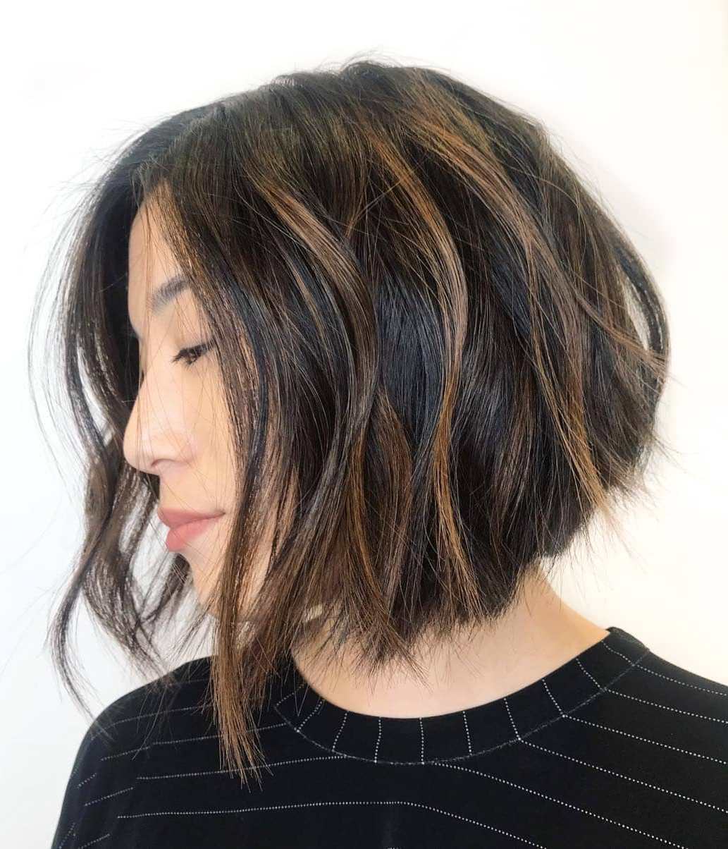 Short Dark Brown Bob With Highlights