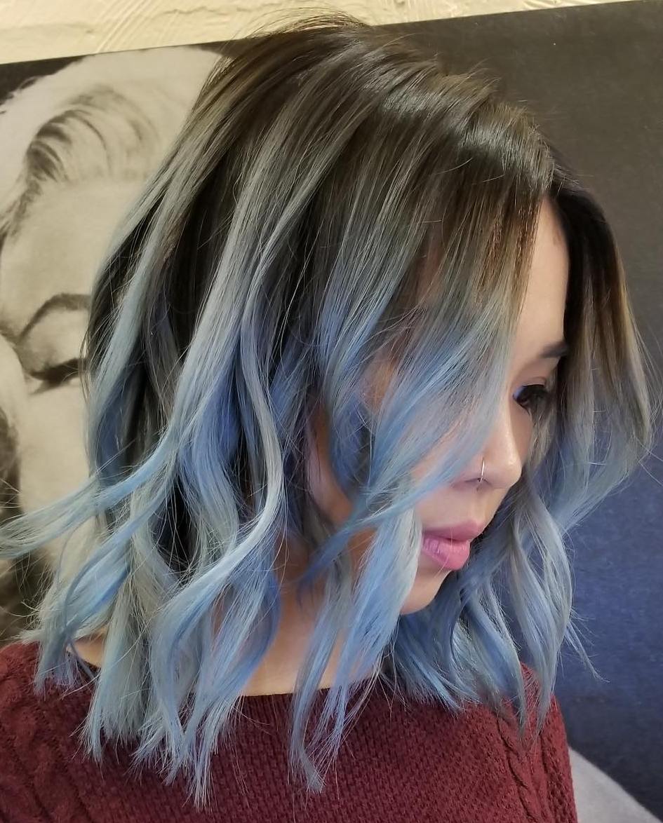 Ash Blonde Hair With Pastel Blue Highlights