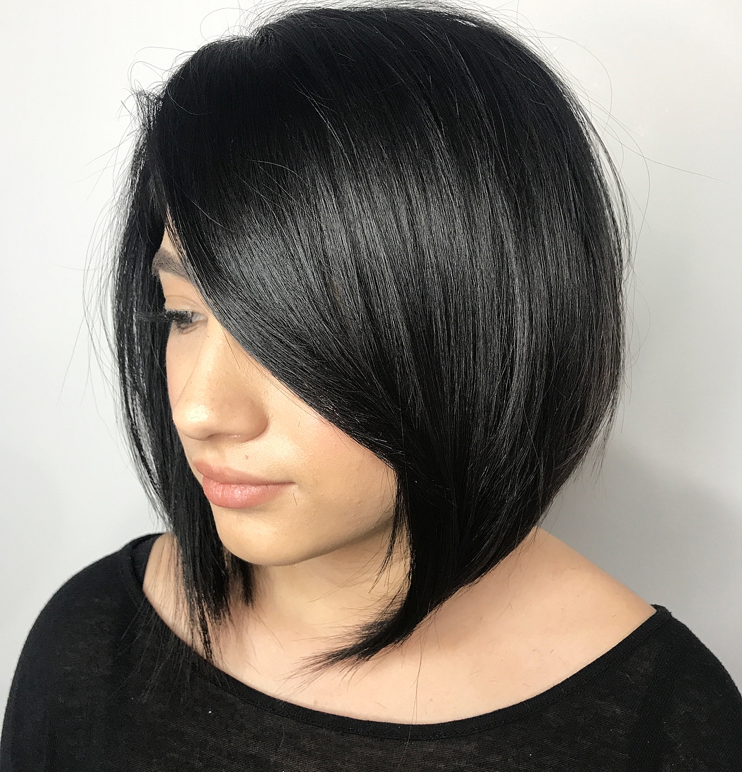 Black A-Line Bob With Side Bangs