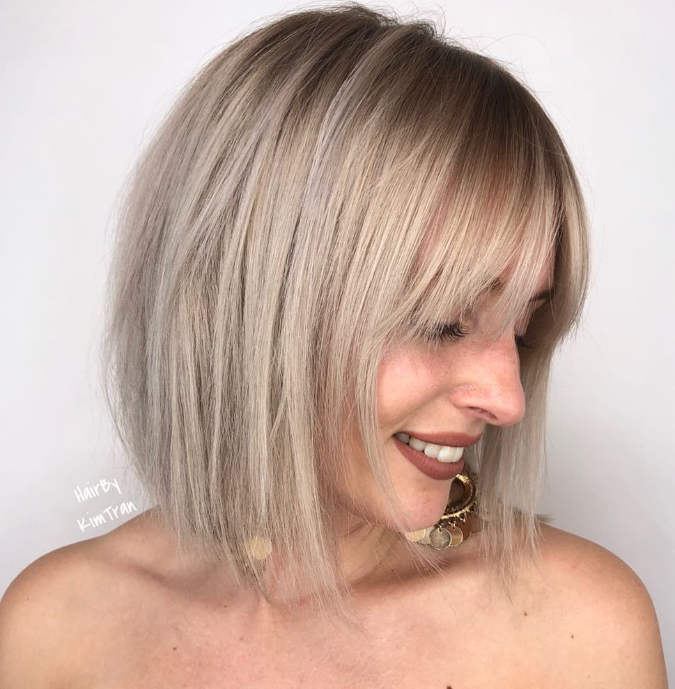 Ash Blonde Sliced Bob With Bangs