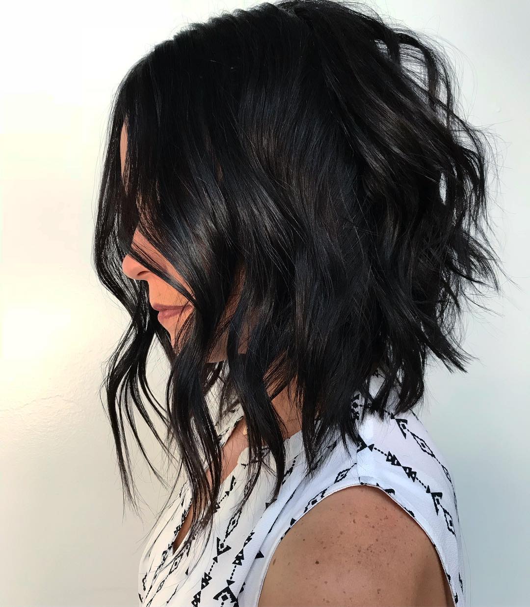 Black Angled Bob With Choppy Layers