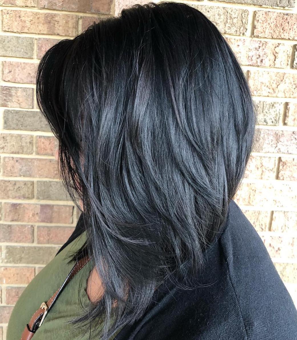 Angled Black Bob With Layers And Bangs