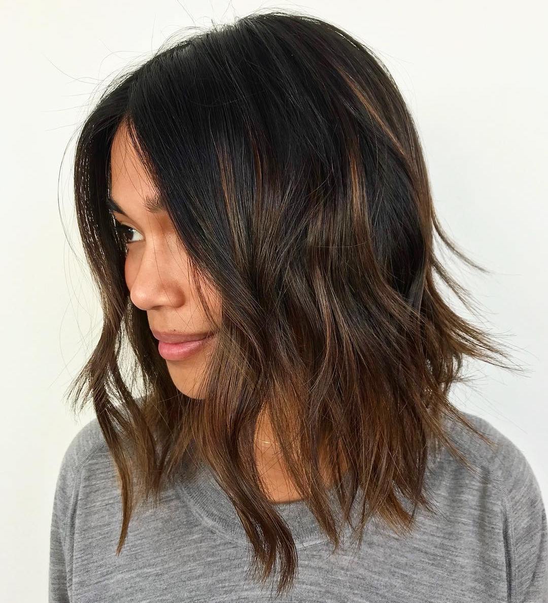 Black Choppy Bob With Brown Balayage