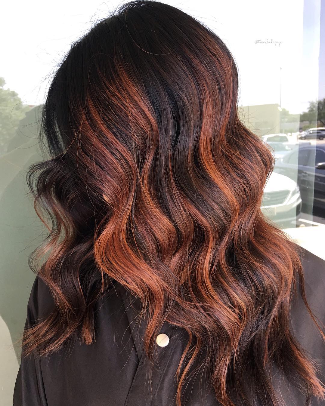 Bright Auburn Balayage For Dark Hair