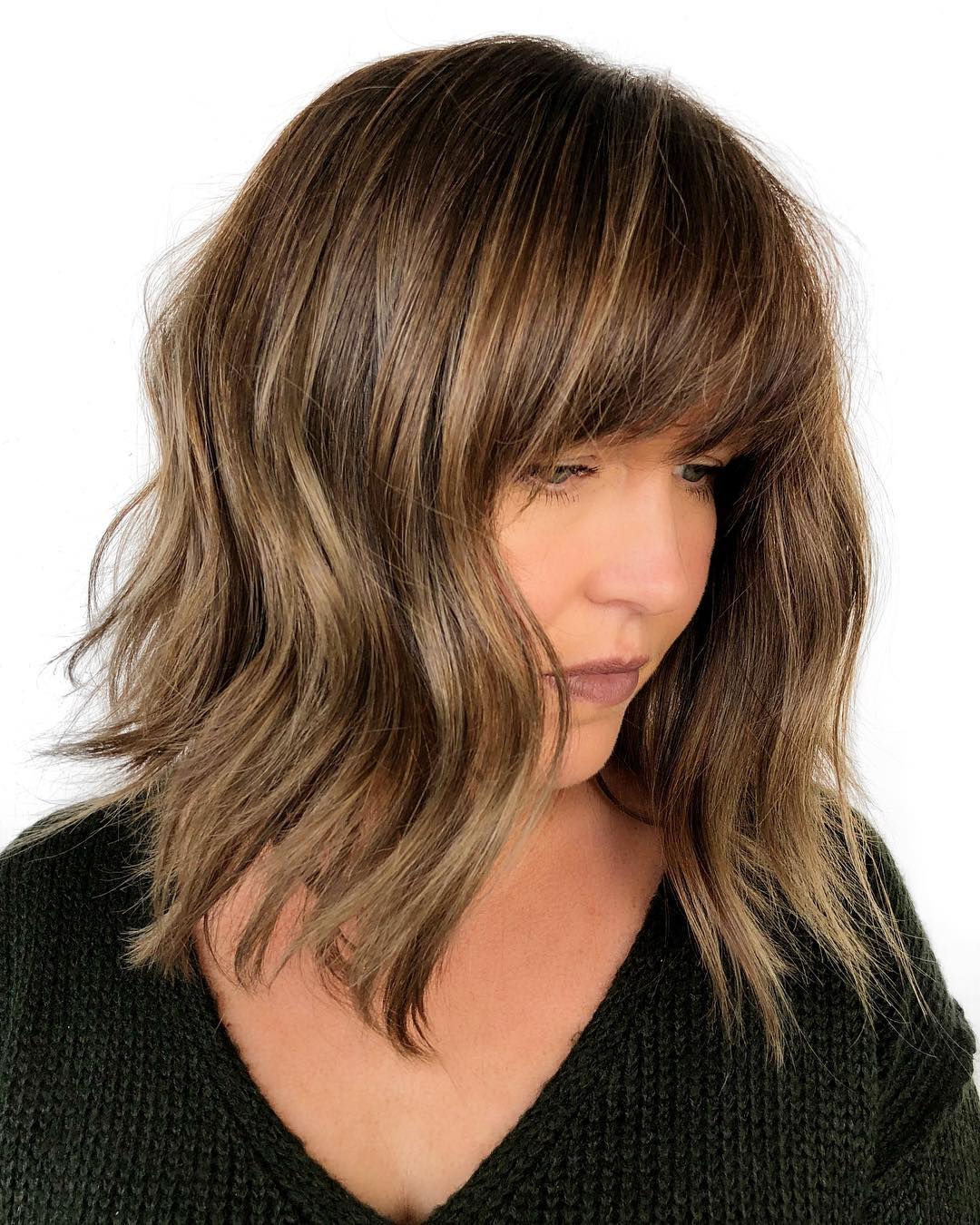 Medium Shaggy Brown Bob With Bangs