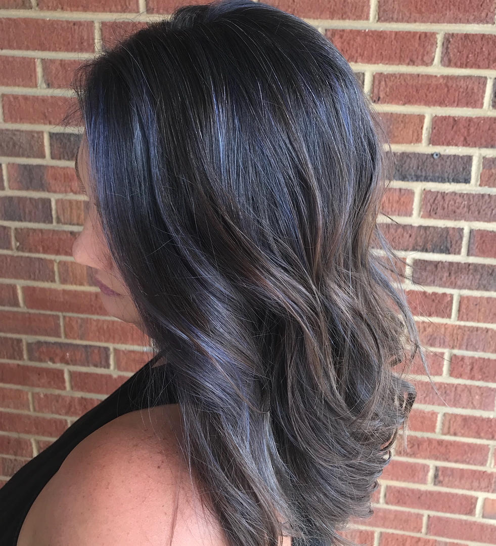 Gray-Toned Brown Hair With Blue Highlights