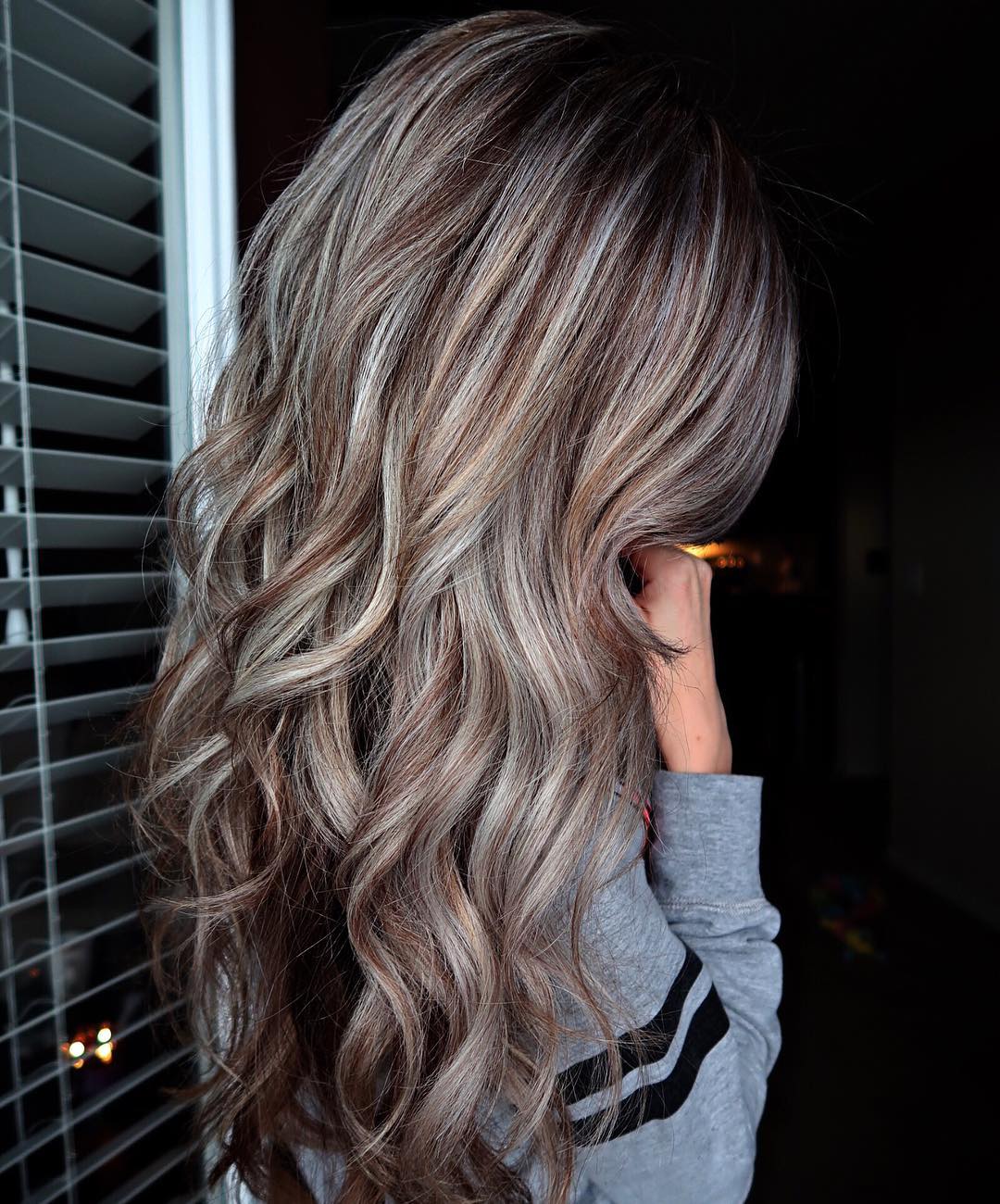 Long Silver Hair With Brown Highlights