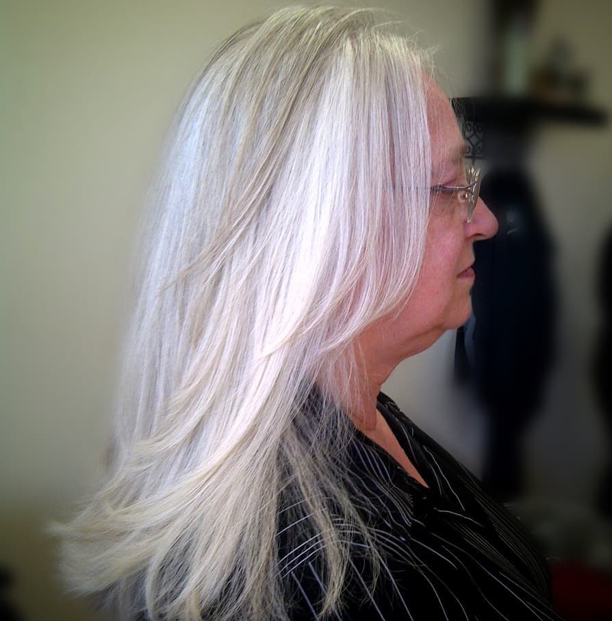 Beautiful Long Silver Hairstyle Over 50