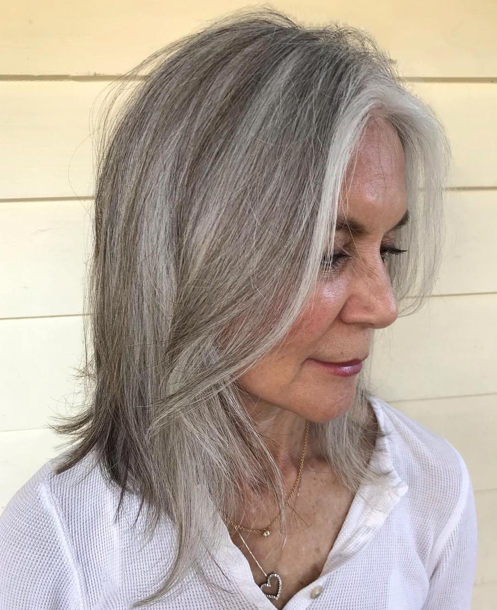 Long Gray Bob With White Highlights