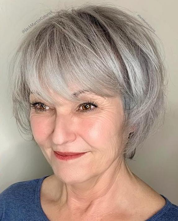 Silver Bob With Shadow Roots For Thin Hair