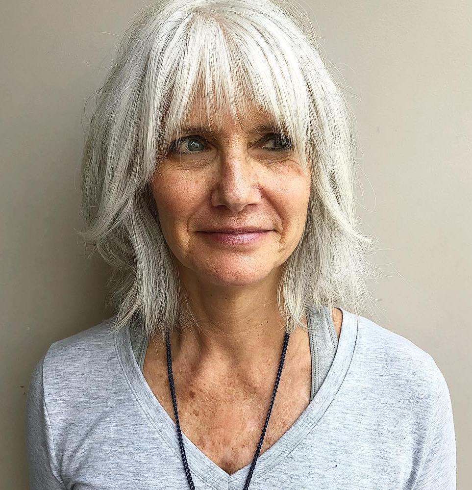 White Blonde Shaggy Bob For Older Women