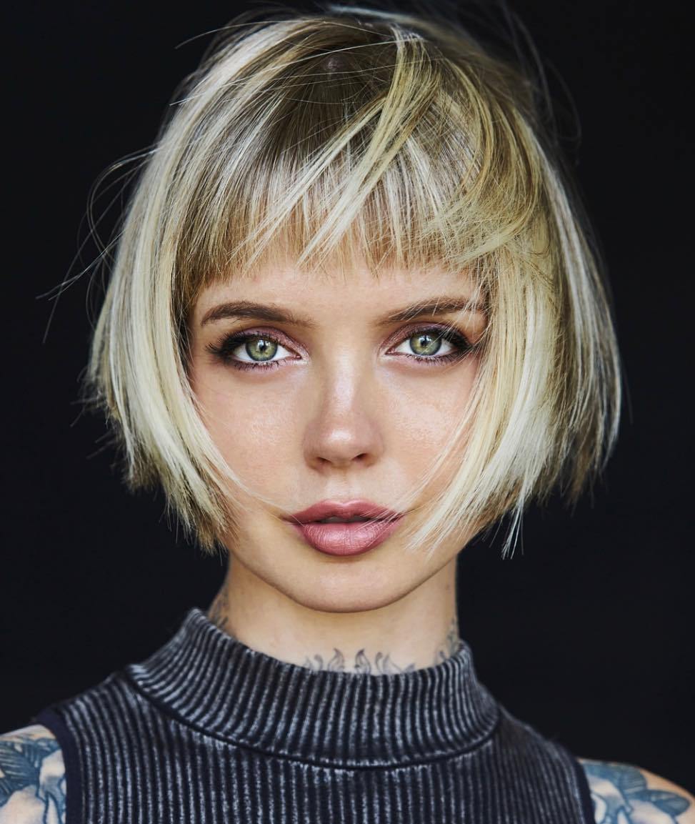 Lip Length Razored Bob With Baby Bangs