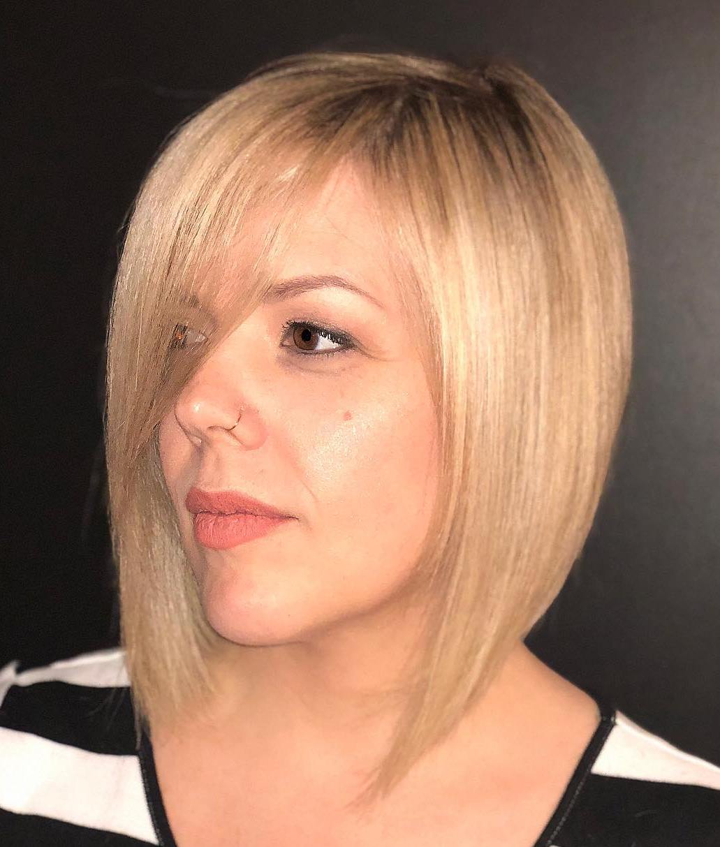 Sleek Angled Caramel Blonde Bob