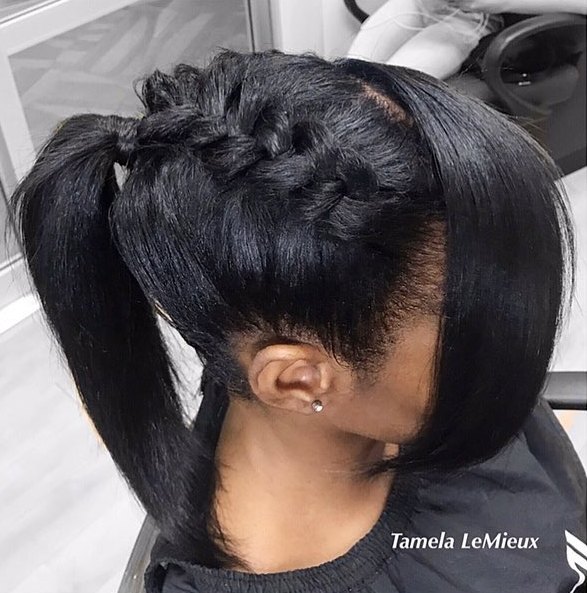 Sleek Black Ponytail With A Braid