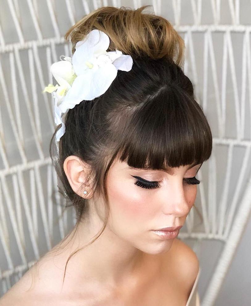 Wedding Bun Updo With Blunt Bangs