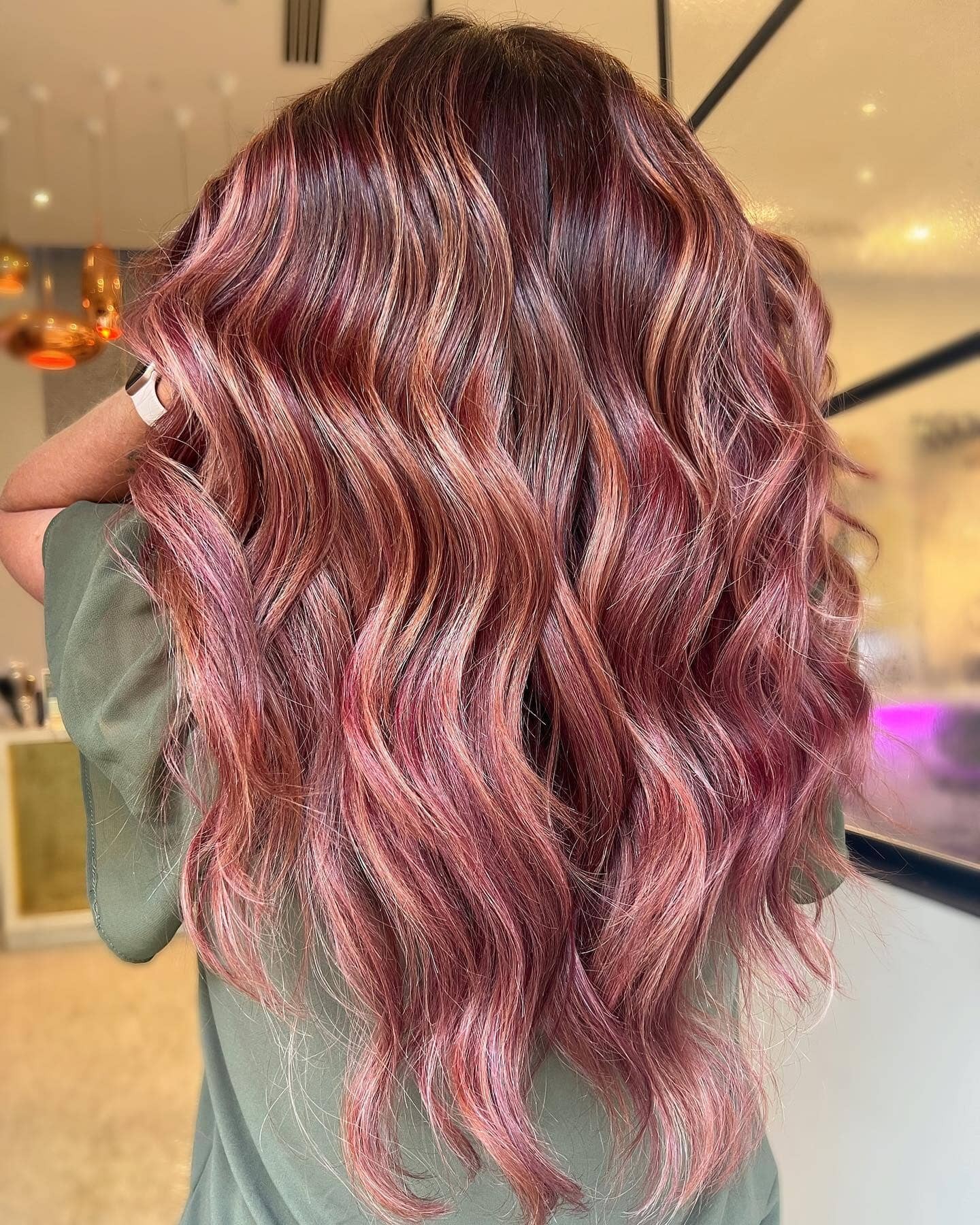 Long Wavy Dark Rose Cold Hair