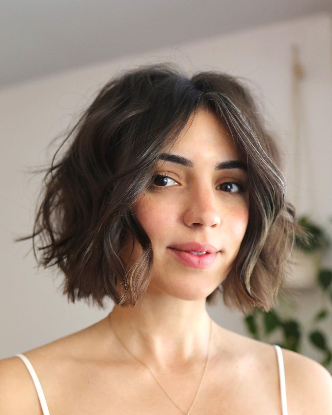 Wavy French Bob Cut on Dark Brown Hair